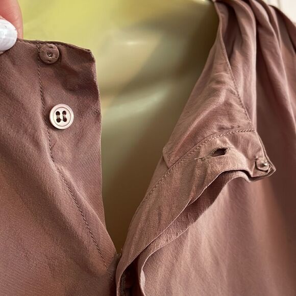 Vtg 70s/80s Jerri Sherman taupe pleated shoulder‎ drape neck long sleeved blouse - Picture 9 of 11